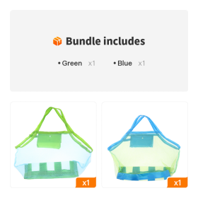 Children's Sand Away Beach Mesh Bag; Beach Toys Bag Baby Toy Storage Bags - Green+Blue