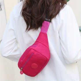 Simple Waist Bag; Letter Patch Decor Crossbody Bag; Casual Nylon Phone Bag For Outdoor Travel Sports - Rose Red