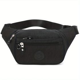 Simple Waist Bag; Letter Patch Decor Crossbody Bag; Casual Nylon Phone Bag For Outdoor Travel Sports - Black