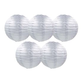 8 Inches 5 Pcs Silver Chinese Style Paper Lantern Blank Decorative Hanging Lanterns for Garden Party Wedding Lampshade - Default