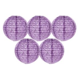 5 Pcs 8" Purple Chinese Style Paper Lantern Hollow-out Decorative Hanging Lanterns for Wedding Party Christmas - Default