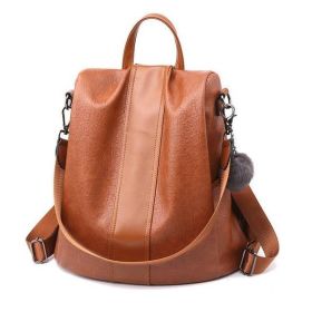 Premium Leather Waterproof 3 Way Anti Theft Women's Backpack - Brown - PU leather