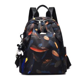 Anti-thief Feather Print Women Backpack Waterproof Travel Casual Schoolbag - Orange feathers