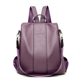 Ladies Anti-theft Soft Leather Backpack Women Vintage Shoulder Bag High Capacity Bag - Purple