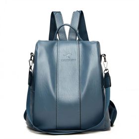 Ladies Anti-theft Soft Leather Backpack Women Vintage Shoulder Bag High Capacity Bag - Lake Blue