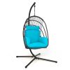 Hanging Folding Egg Chair with Stand Soft Cushion Pillow Swing Hammock - Turquoise