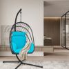 Hanging Folding Egg Chair with Stand Soft Cushion Pillow Swing Hammock - Turquoise