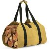 Outdoor Canvas Firewood Storage Bag Logging Tote Bag - Black