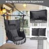 Hanging Rope Swing Chair with Soft Pillow and Cushions - Gray